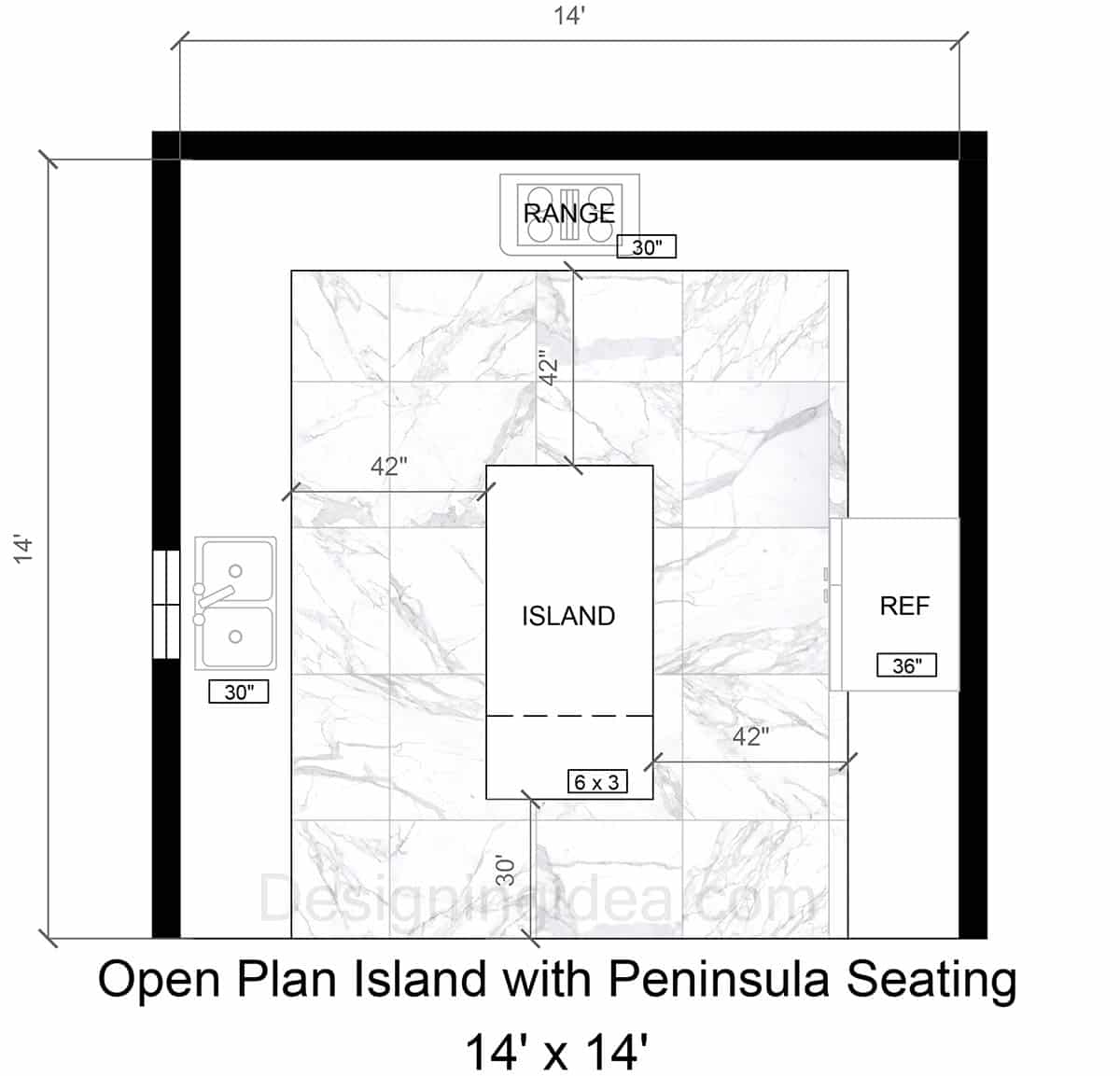 14x14 Open Plan Kitchen With Island And Peninsula Seating