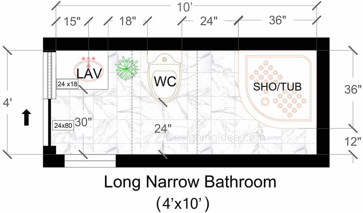 4x10 long narrow bathroom floor plan with shower