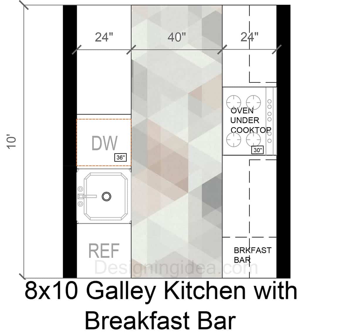 Galley Kitchen with Breakfast Bar Floor Plan