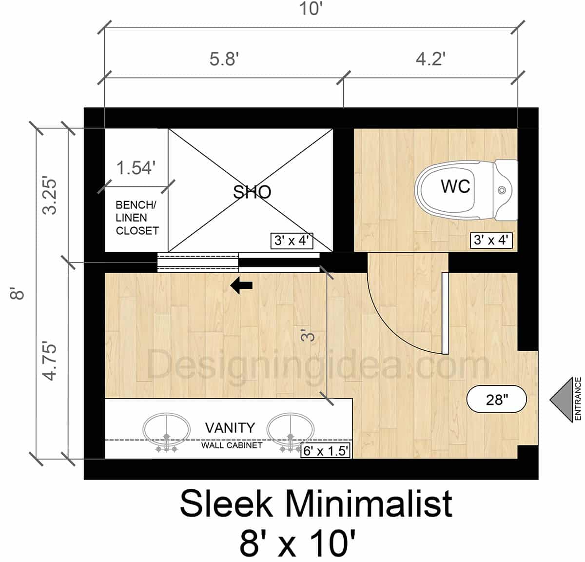 8x10 Sleek Minimalist Bathroom With Shower Layout