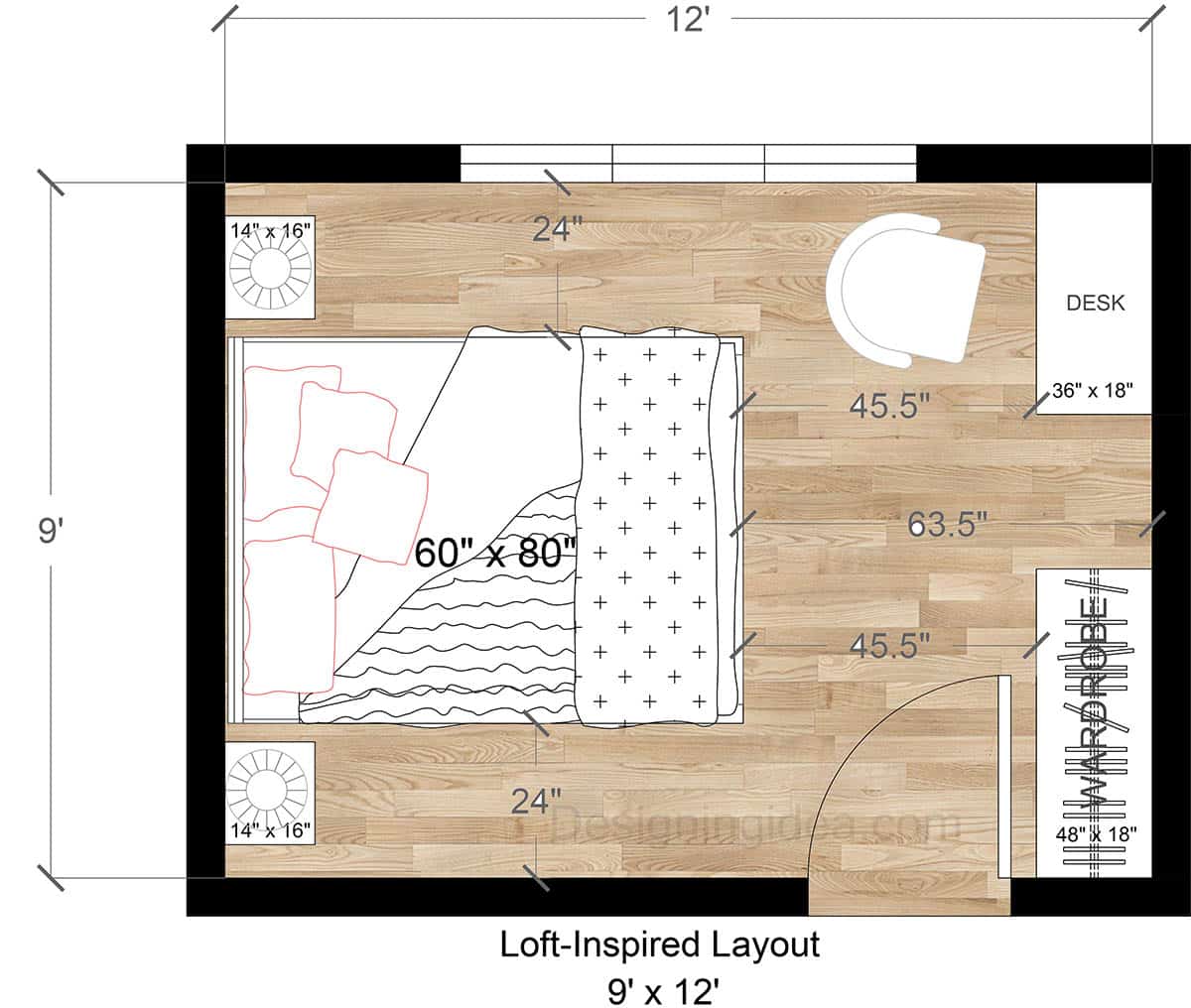 9x12 Loft-Inspired Bedroom Design 