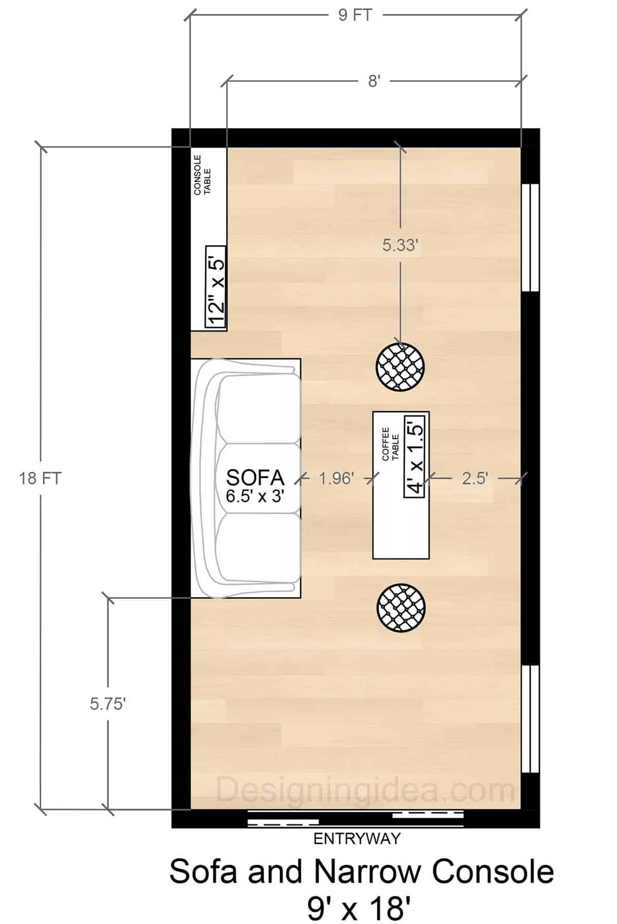 9x18 Living Room Layout With Sofa And Narrow Console Table