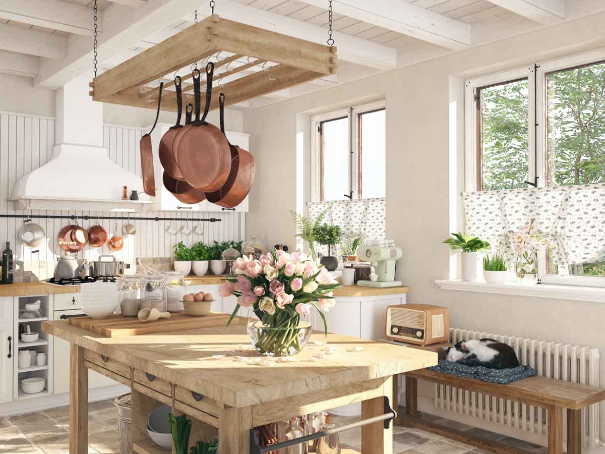 cottage style kitchen with windows
