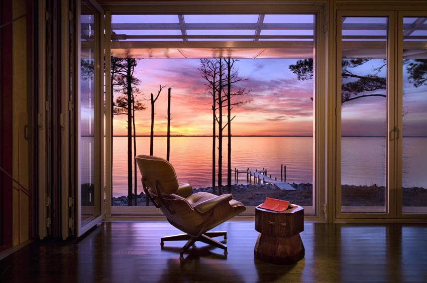 Cozy chair wood floor folding door