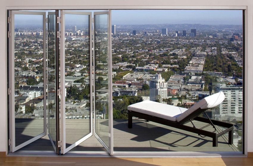 Folded Nanawall folding door white frame