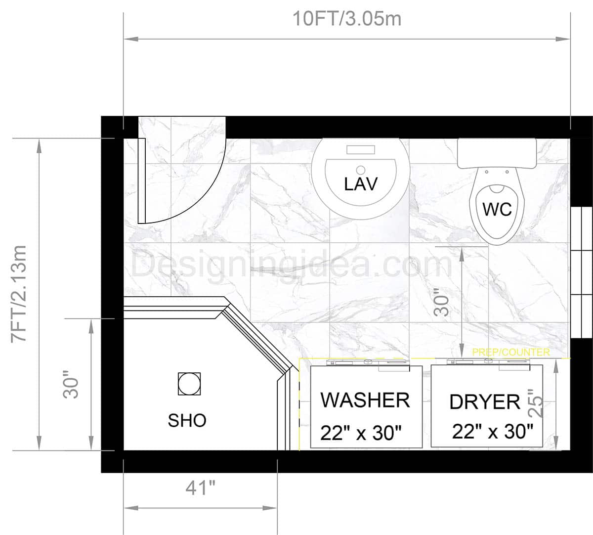Half-Bath With Laundry Nook And Corner Shower Layout