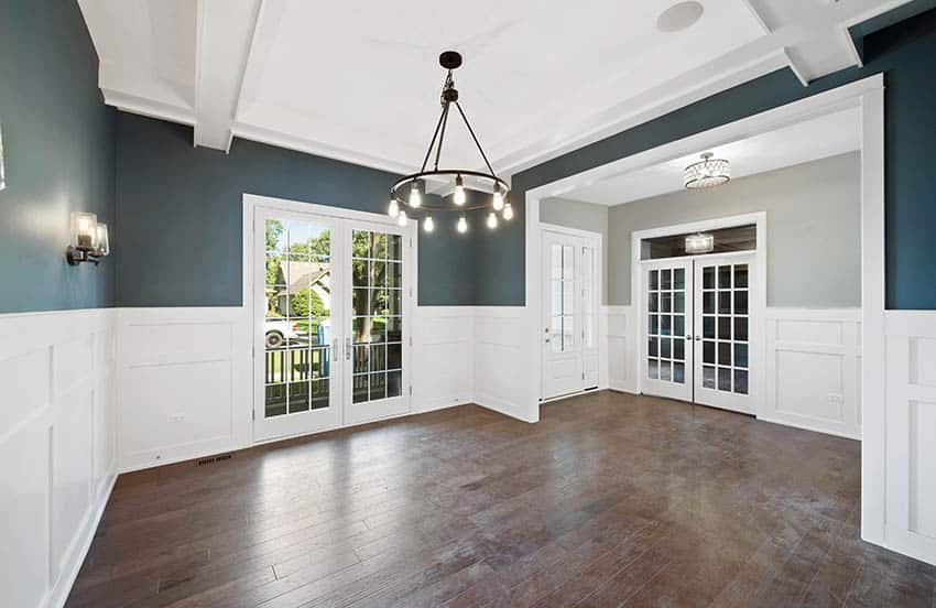 Living room with exterior and interior french doors