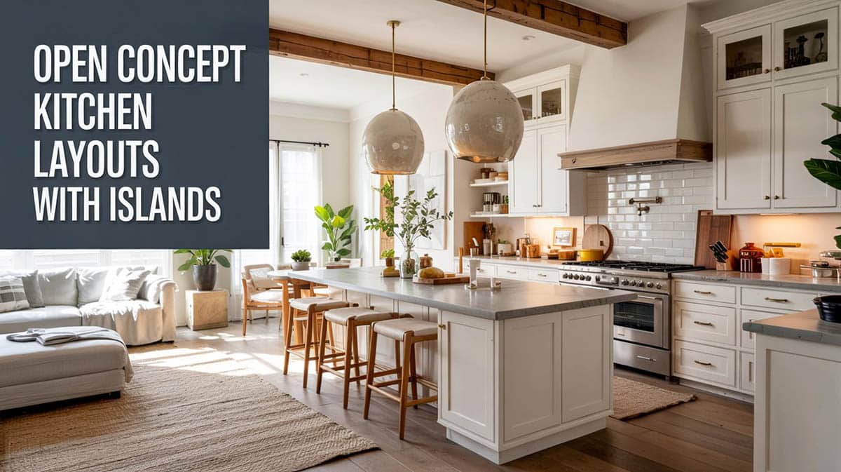 Open concept kitchen layout with an island