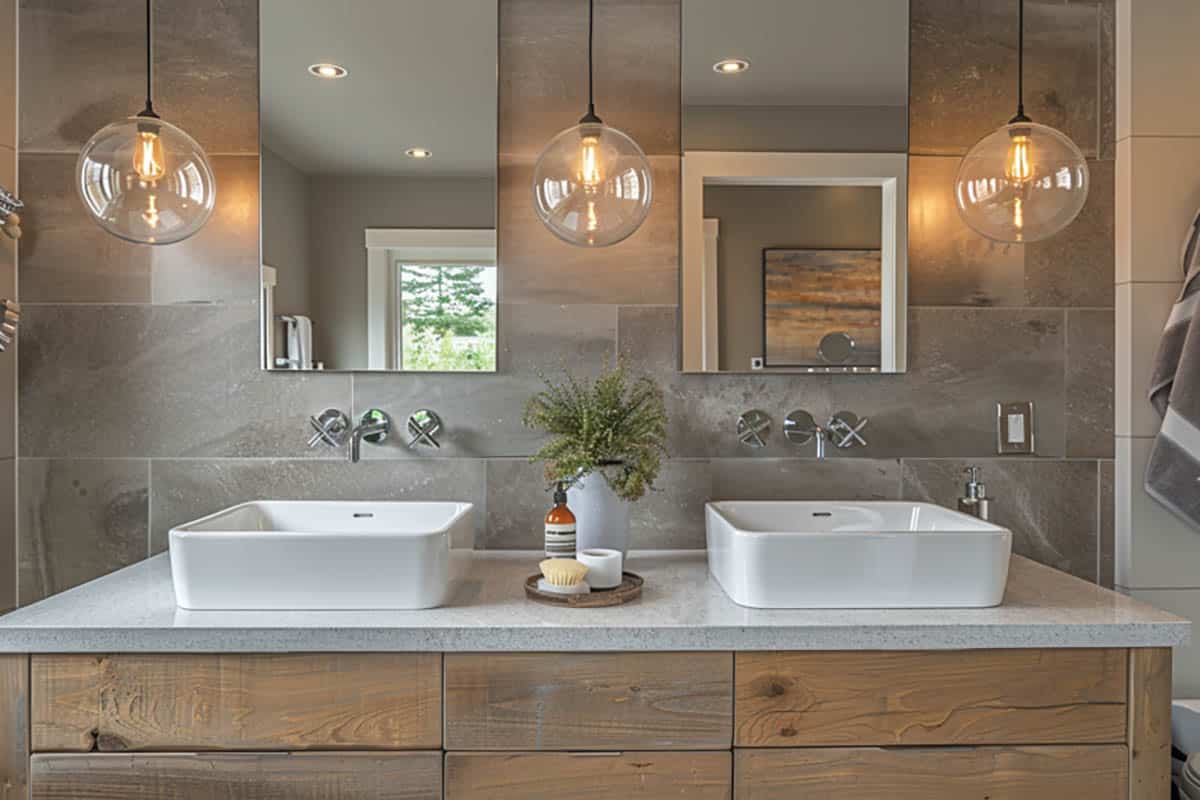 Pendant lights above bathroom vanity